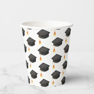 Simple Black Graduation Hat Pattern Paper Cups
