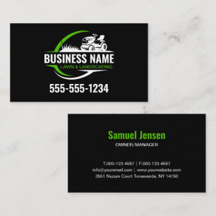 Simple Black Green Lawn Mowing Service Logo Business Card