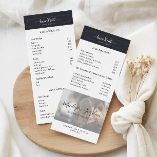 Simple Black Grey Add Photo Hair Salon Pricing Rack Card