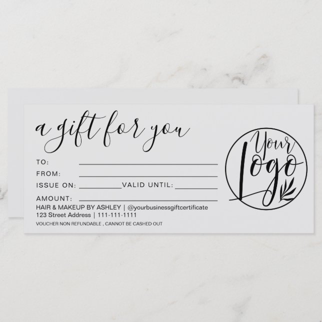 Simple black grey gift certificate logo (Front/Back)