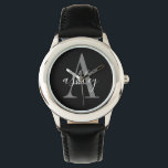 Simple Black Grey, Personalised Monogram Watch<br><div class="desc">Simple Black Grey,  Personalised Monogram Watch. A simple black and grey modern design to create your own customized monogram watch</div>
