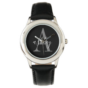 Simple Black Grey, Personalised Monogram Watch