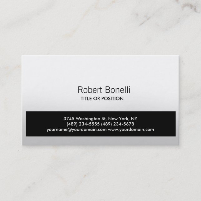 Simple Black Grey Plain Modern Business Card (Front)