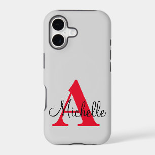 Simple Black Grey Red Your Monogram Personalised