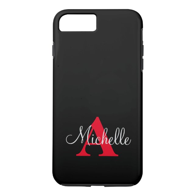 Simple Black Grey Red Your Monogram Personalised Case-Mate iPhone Case (Back)