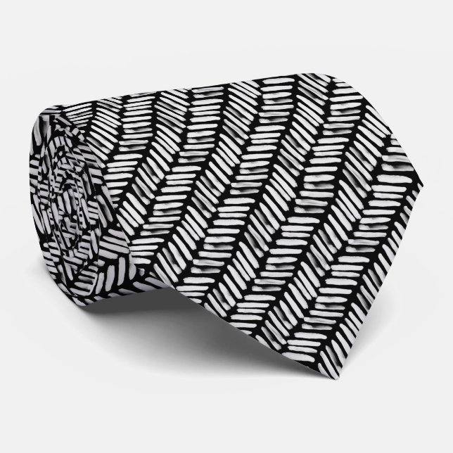 Simple Black Grey White Abstract Zigzag Stripes Tie (Rolled)