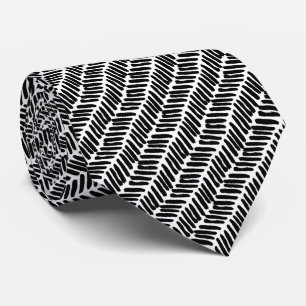 Simple Black Grey White Abstract Zigzag Stripes Tie