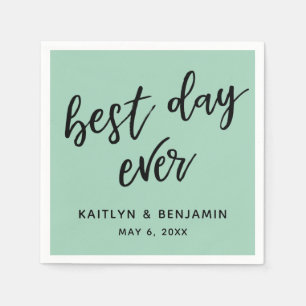 Simple Black Handwriting Best Day Ever Light Green Napkin