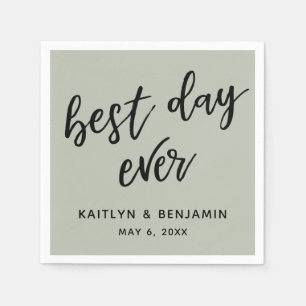 Simple Black Handwriting Best Day Ever Sage Green Napkin