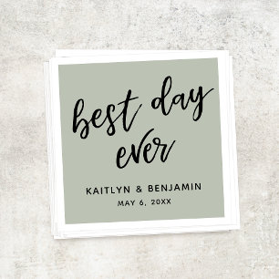 Simple Black Handwriting Best Day Ever Sage Green Napkin