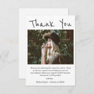 Simple Black Handwriting Photo Graduation Thank You Card