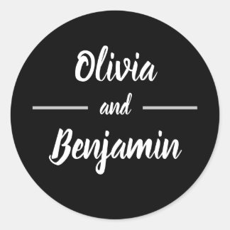 Simple Black Handwritten Script Wedding Classic Round Sticker