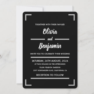 Simple Black Handwritten Script Wedding Invitation