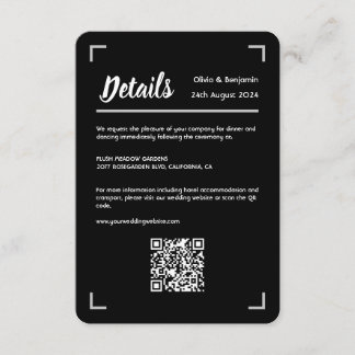 Simple Black Handwritten Script Wedding QR Code Enclosure Card