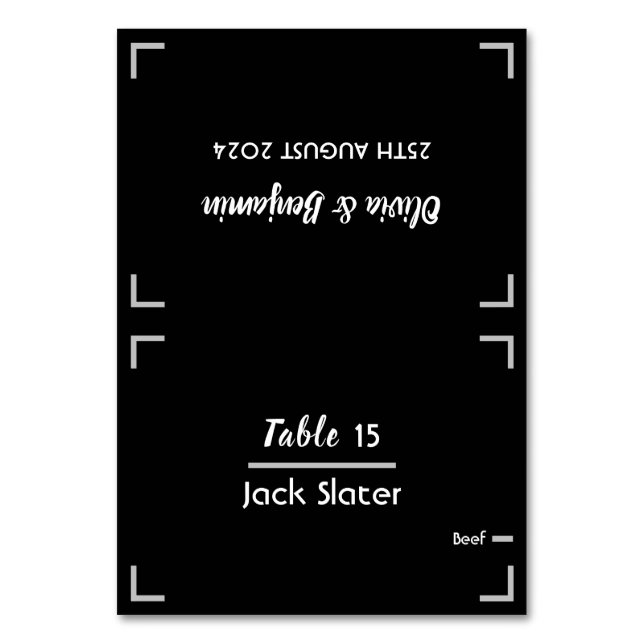 Simple Black Handwritten Script Wedding Table Card (Front)