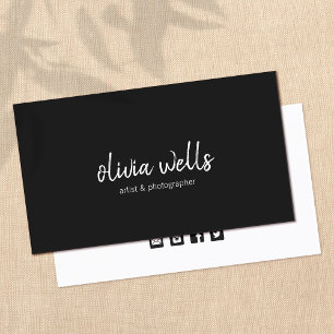 Simple Black Handwritten Social Media Icons Business Card