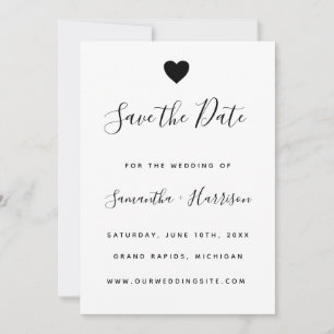 Simple Black Heart Wedding Flat Save The Date Card