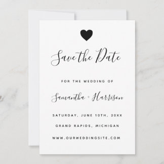Simple Black Heart Wedding Flat Save The Date Card