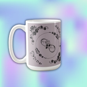 Simple Black Hearts, Floral, Infinity on Mauve Coffee Mug
