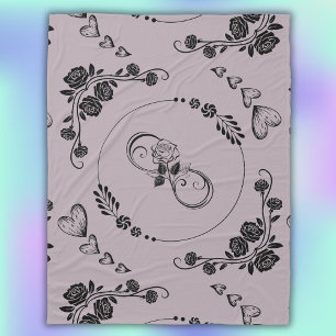 Simple Black Hearts, Floral, Infinity on Mauve Fleece Blanket