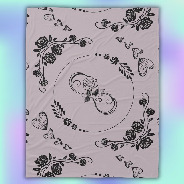 Simple Black Hearts, Floral, Infinity on Mauve | Fleece Blanket (Creator Uploaded)
