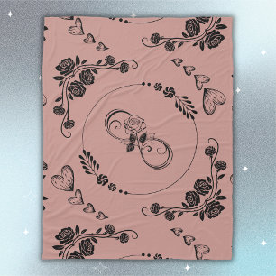 Simple Black Hearts, Floral, Infinity on Plum Fleece Blanket