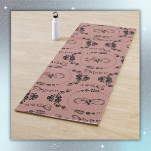 Simple Black Hearts, Floral, Infinity on Plum   Yoga Mat