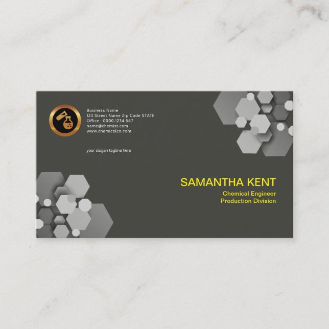 Simple Black Hexagonal Crystals Chemical Engineer Business Card (Front)