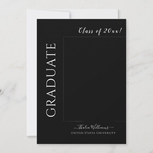 Simple Black High School College Photo Graduation  Invitation (Front)