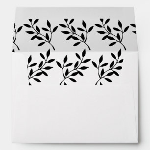 Simple Black Leaf Lined Wedding Invitation Envelopes