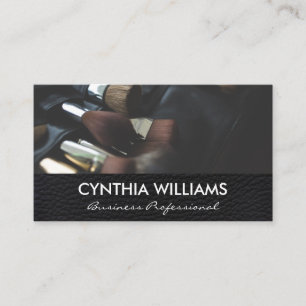 Simple Black Leather   Makeup Brushes Kit Business Card