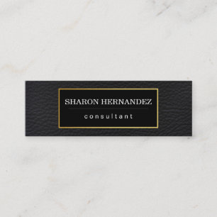 Simple Black Leather with Gold Frame Mini Business Card