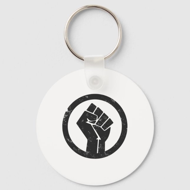 Simple Black Life Material Protest Power Fist Wide Key Ring (Front)