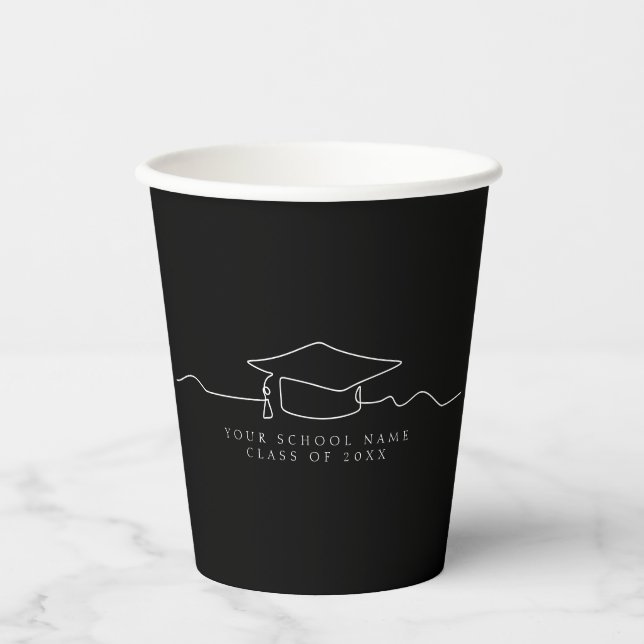 Simple Black Line Art Graduation Cap  Paper Cups (Front)