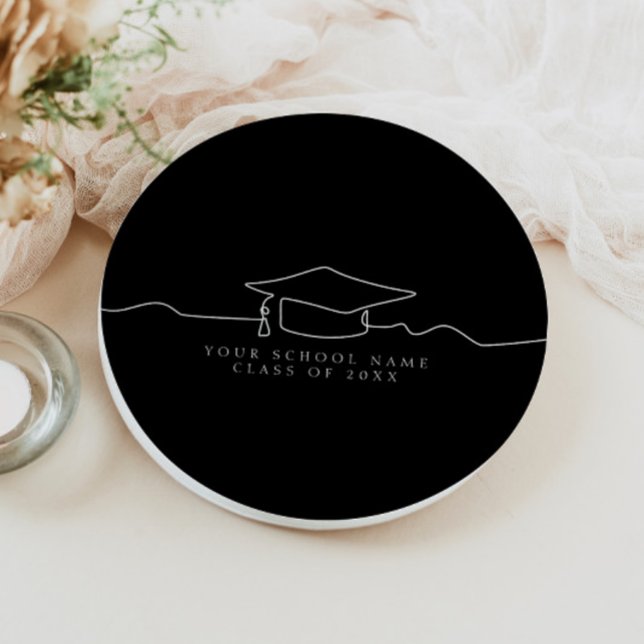 Simple Black Line Art Graduation Cap  Paper Plate (Creator Uploaded)