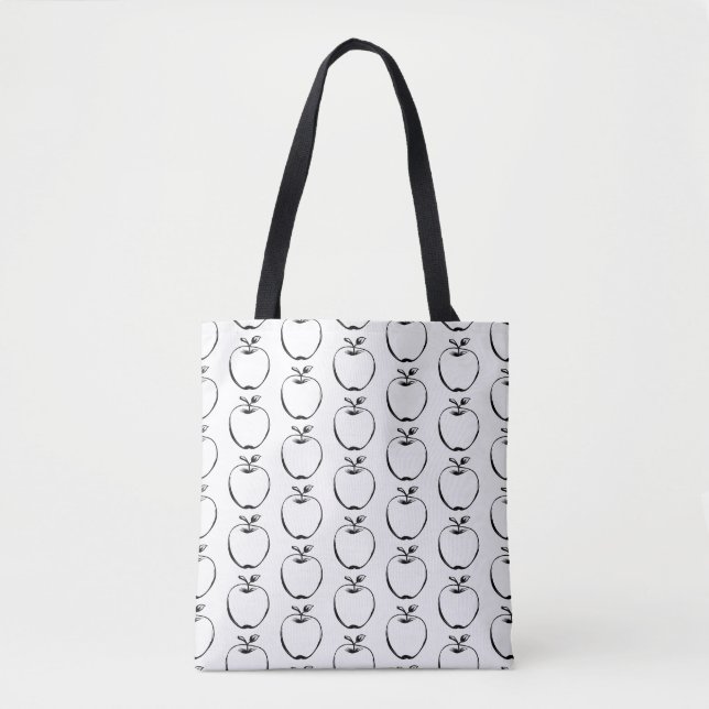 Simple Black Line Art Seamless Apple Pattern Tote Bag (Front)