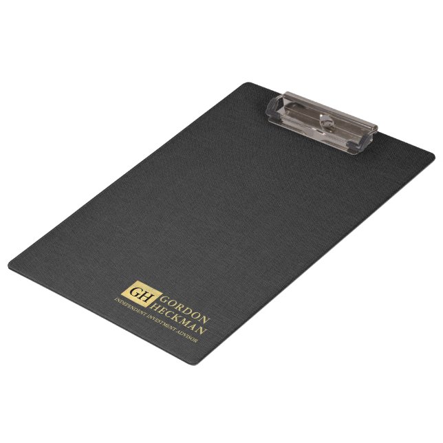 Simple Black Linen Texture Custom Monogram Clipboard (Angled)
