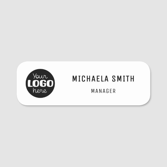 Simple Black Logo Employee Staff Pin Name Tag (Front)