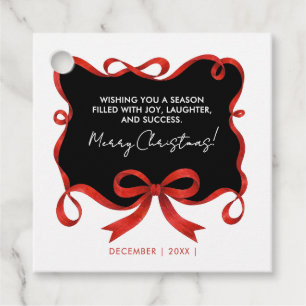 Simple Black Logo Merry Christmas Red Ribbon Favour Tags