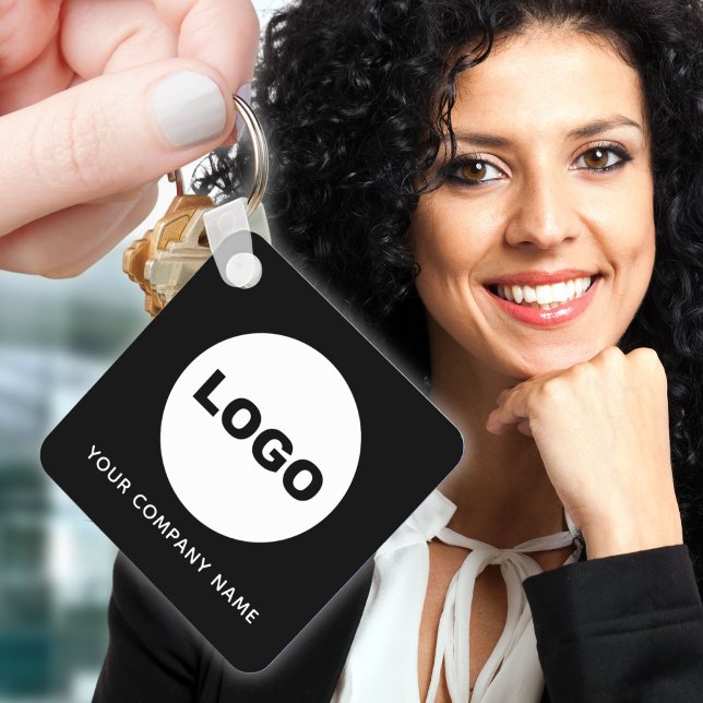 Simple Black Logo QR Code Scan Me Branding Key Ring (Black Business Company Promotional Logo QR Code Keychain)
