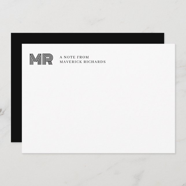 Simple Black Masculine Monogram  Card (Front/Back)