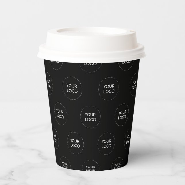 Simple Black Minimal Business Logo Pattern Paper Cups (Front)