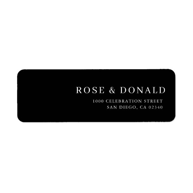 Simple black minimal custom wedding address label (Front)