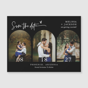 Simple Black Minimal Save the Date Tri-Arch Photo 
