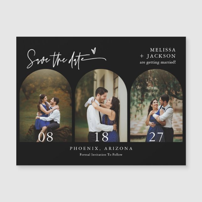 Simple Black Minimal Save the Date Tri-Arch Photo  (Front)