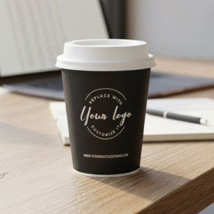 Simple Black Minimalist Business logo QR code Paper Cups