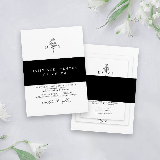 Simple Black Minimalist Names Classic Wedding Invitation Belly Band (Creator Uploaded)
