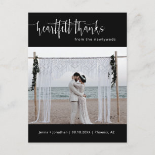 Simple Black Minimalist Wedding Photo Thank You Postcard