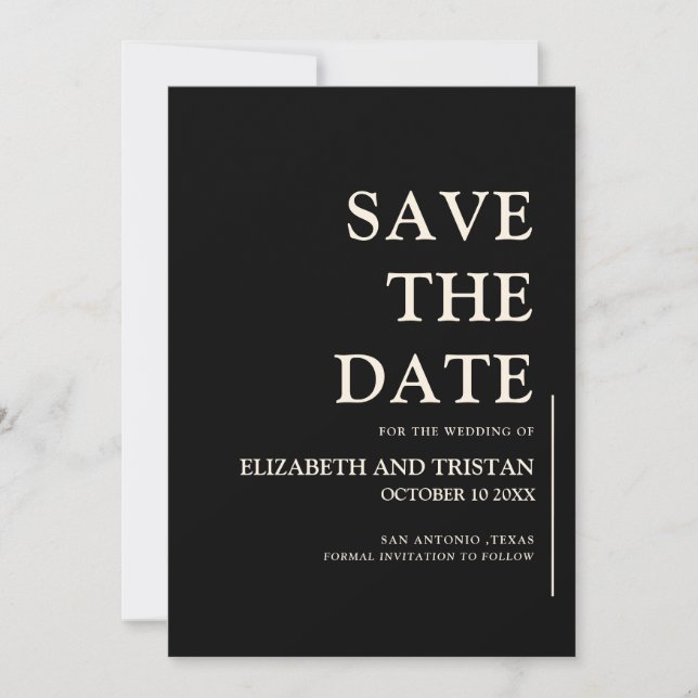 Simple Black Minimalist Wedding  Save The Date (Front)
