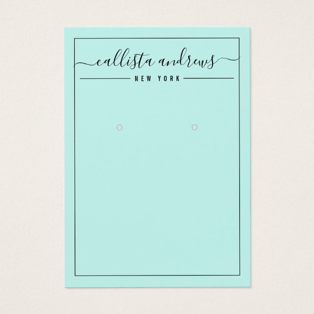 Simple Black Mint Cursive Earring Display Card (Front)